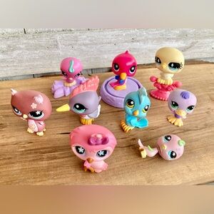 Set 7 LPS birds (woodpecker, parakeet, pigeon, cockatoo, owls, duck (+2 others)